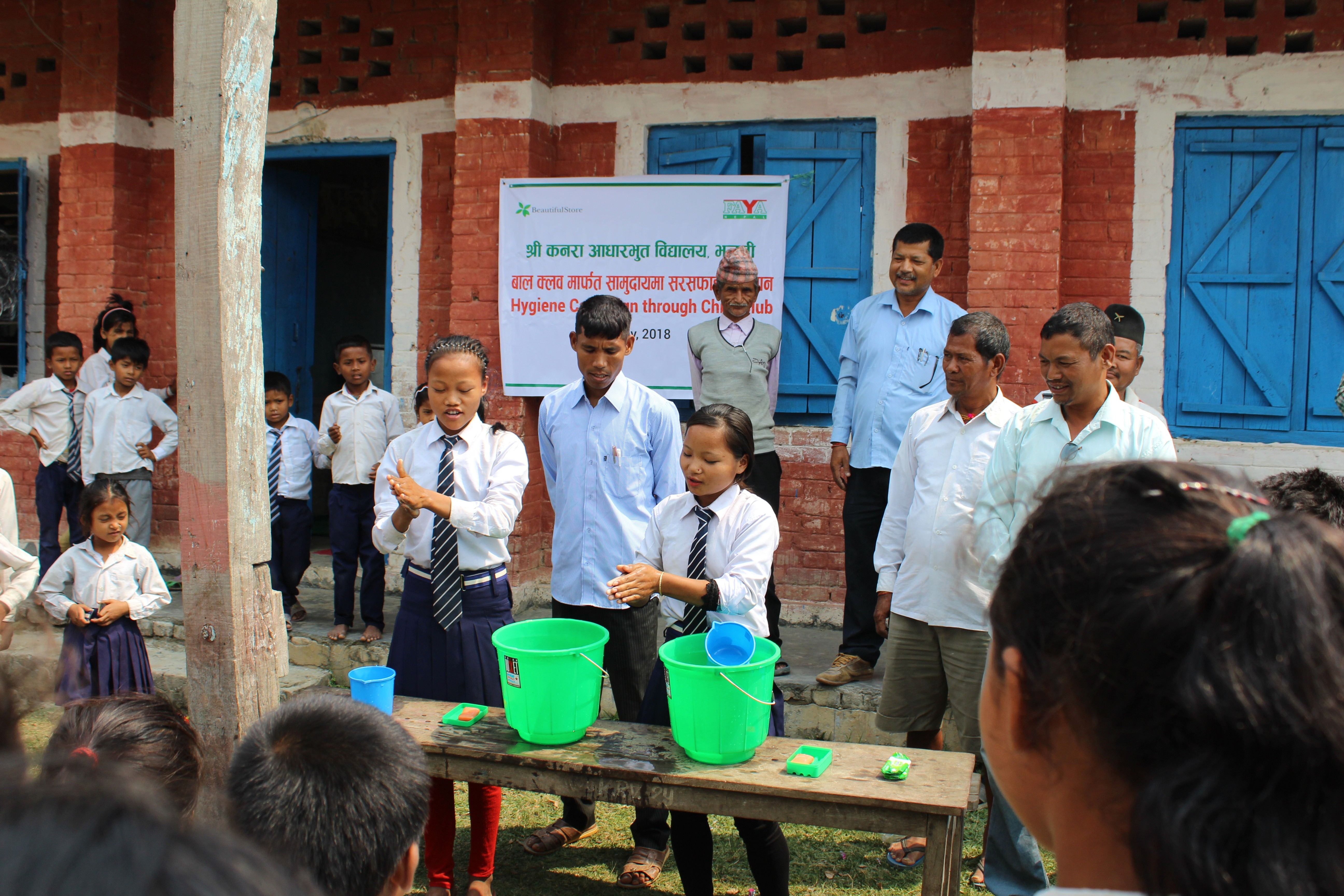 Students demonstrating proper handwashing techniques
